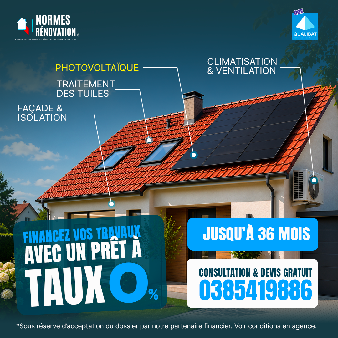 Offre Normes Rénovation : financez vos travaux avec un prêt à taux zéro sous réserve d'acceptation
